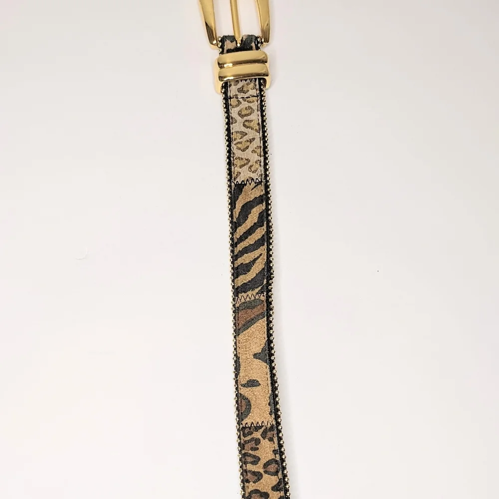 Amiee Lynn Leopard Print Leather Gold Stud/Buckle Belt M